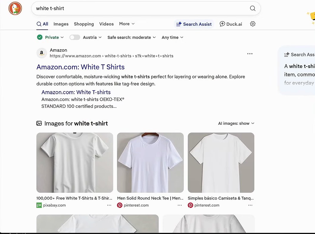 Браузер, которым управляет голосовой агент: открыта выдача DuckDuckGo по запросу