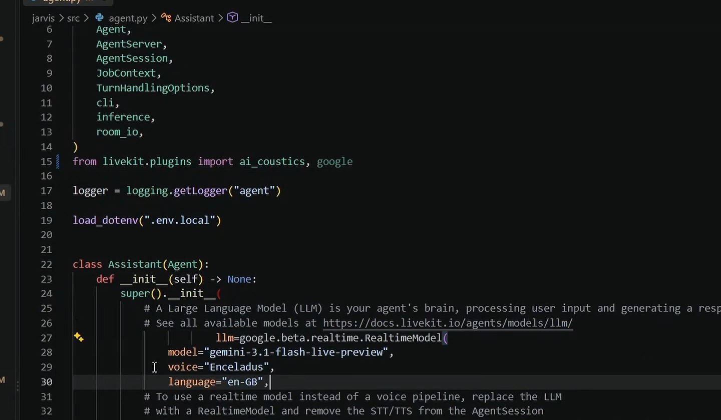 Код agent.py: модель Gemini реального времени с голосом и языком
