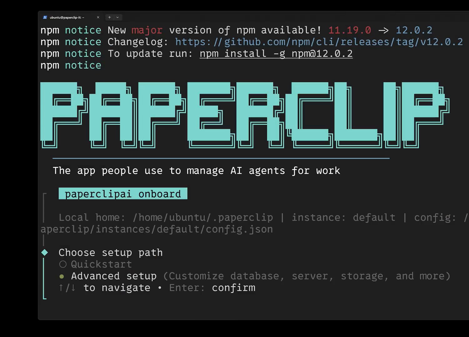 Мастер установки Paperclip: выбираем быстрый путь или настройку базы, сервера и хранилища